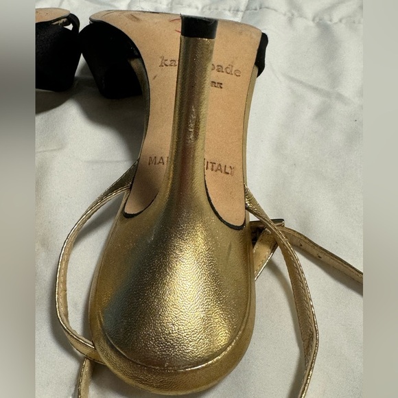 Kate Spade New York Black Satin Knot Detail Gold Elegant Classy Heels 5.5 Italy - Picture 9 of 16